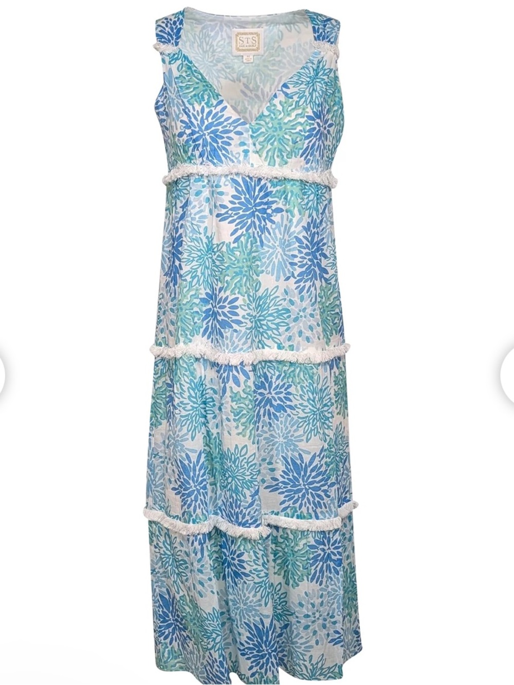 Sail to Sable Geo Floral Maxi Dress Blue and White Size M